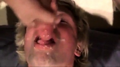 Fucking the twink's mouth and cumming on his face