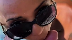 Amateur with Glasses Outdoor Blowjob Facial