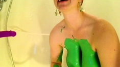 Blonde amateur MILF sucks and jerks for facial