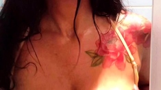 Busty brunette with big boobs rides cock