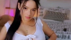 Busty babe playing with her big boobs