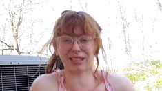 Amateur redhead masturbates then gives a blowjob