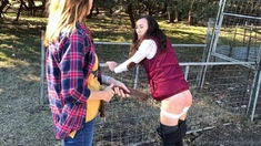 Amateur brunette masturbating outdoors
