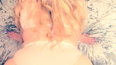 Horny Blonde Tgurl shows off her big ass then masturbate