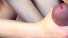 Brunette handjob amateur pulls for cum with lucky guy