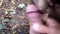 Outdoor Masturbation, Cum On His Cock