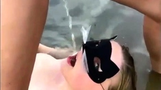Busty blonde amateur blowjob and fingers her pussy
