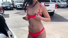 Lovely small titted brunette fingering her pussy