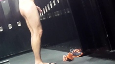 Caught getting hard on in locker room - boner spy, big dick