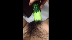 Horney Chinese student shape cucumber as cock and fuck herse