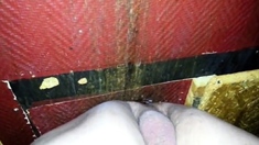Bare back fuck at glory hole with cum eating