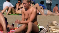 Beauty Blonde Lass Topless Beach Voyeur