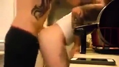 Gay lovers fuck in kitchen