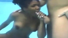 black woman sucking 2 cocks underwater